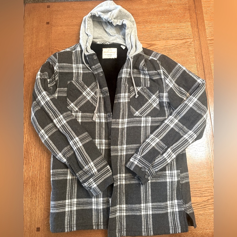 Men’s Vintage Weatherproof hooded fleece lined flannel size Small